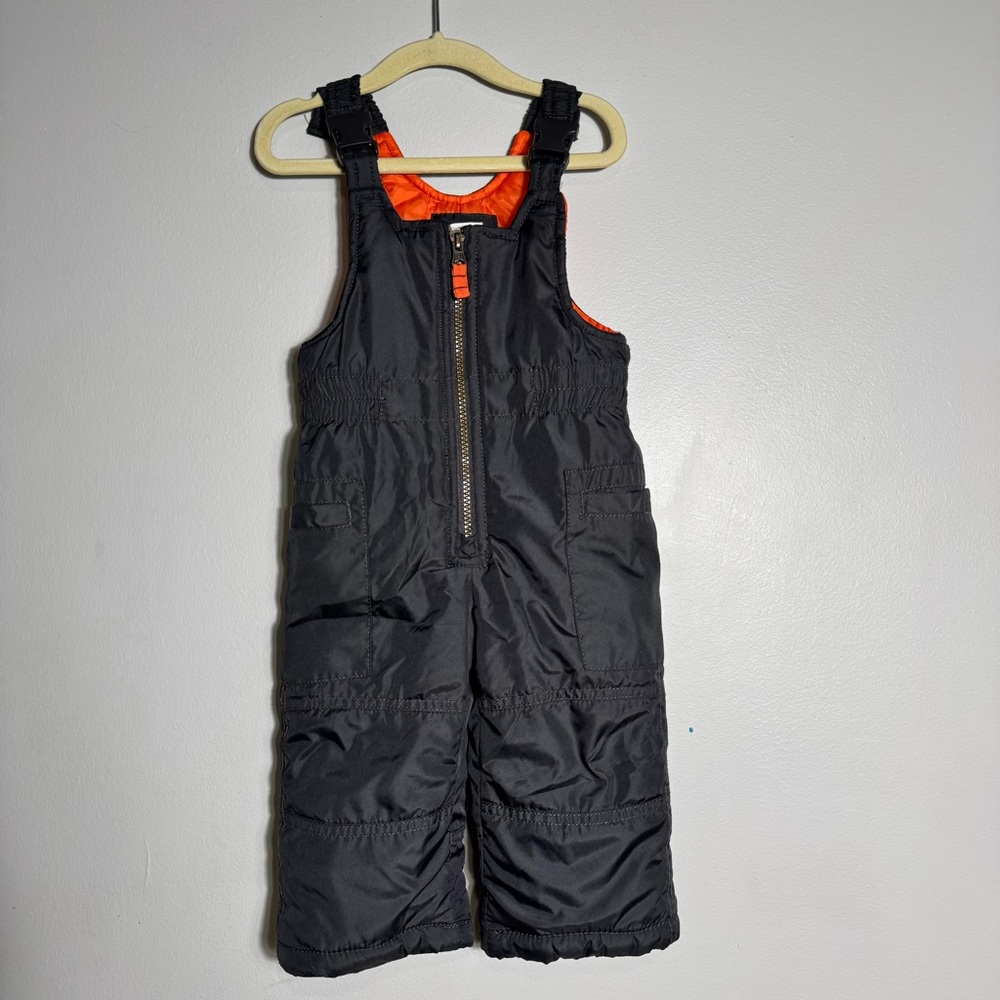 Carter's Snow Bib Pants Toddler 12 M Gray Orange Insulated Winter Ski Warm Unise